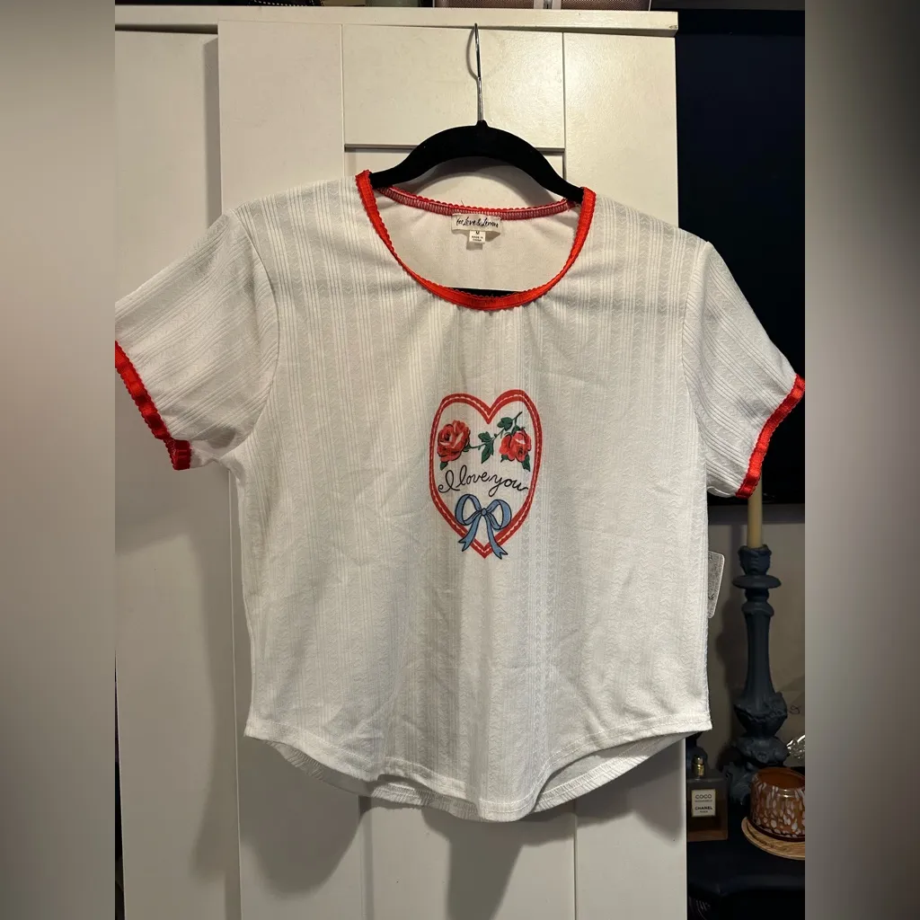 NWT Free People + For Love & Lemons I Love You Heart Baby Tee In White - Image 16