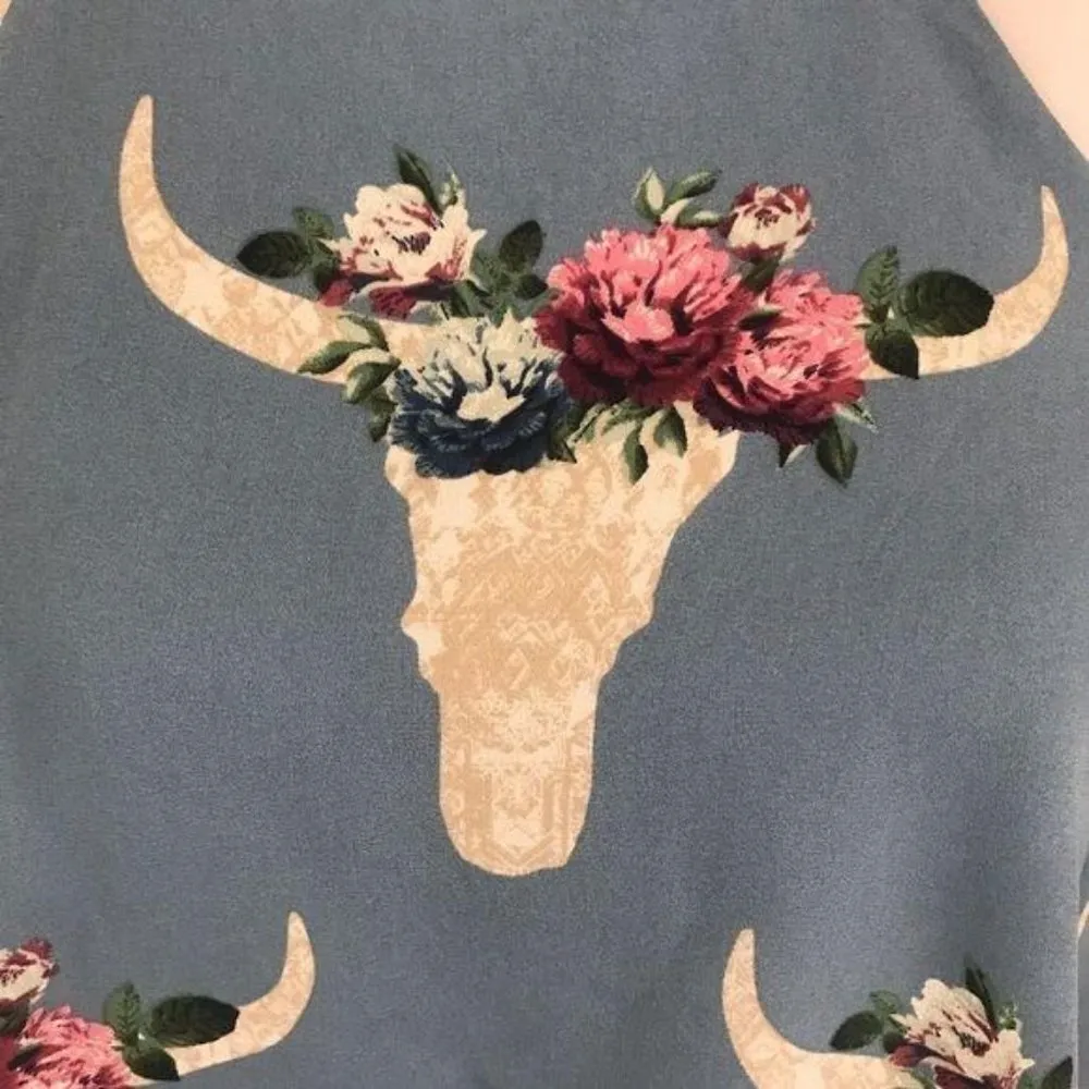 Alter’d State floral longhorn skull tank top long pant romper jumper outfit ruff - Image 5