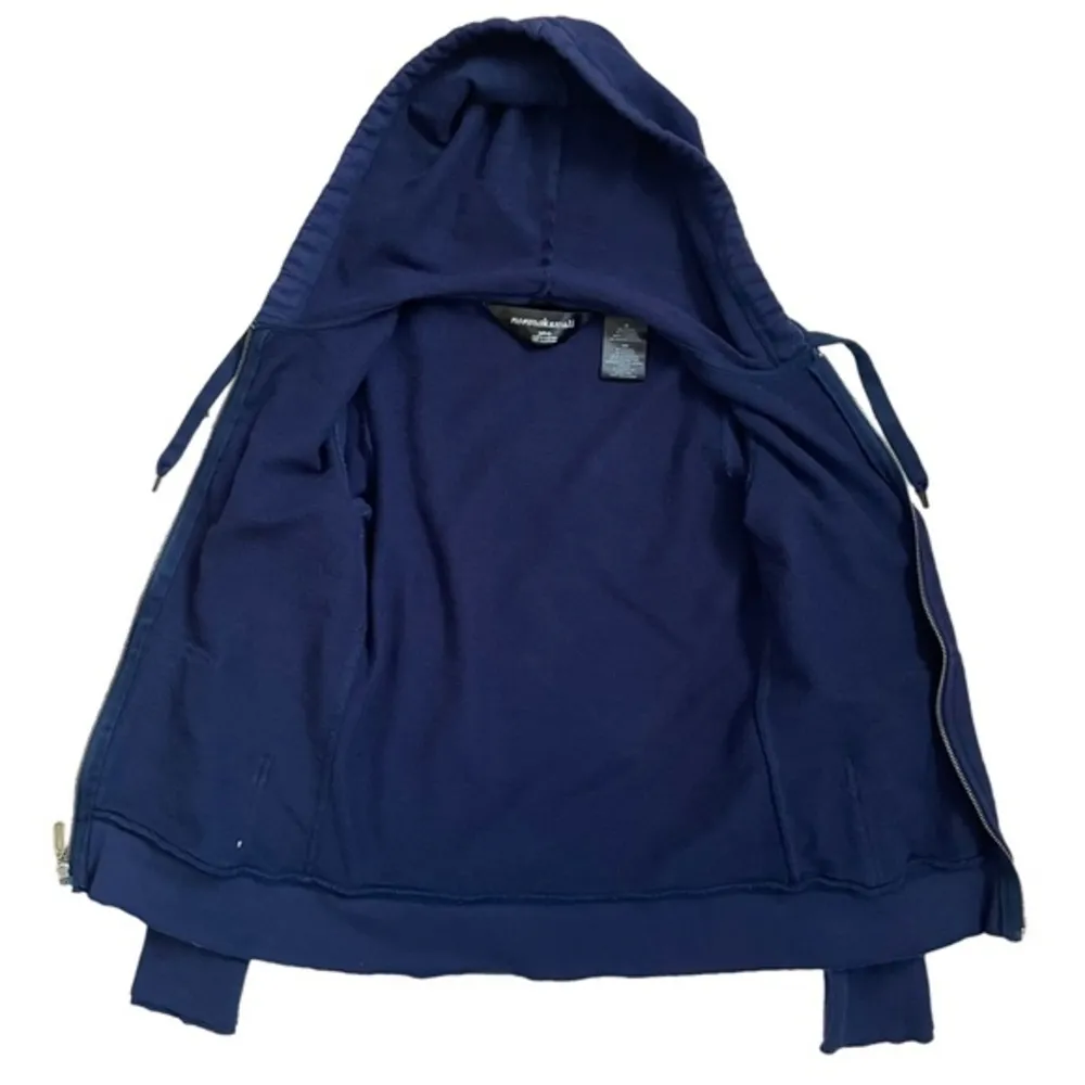 Navy Blue Raw Hem Zip Hoodie Sweats Jacket - Image 7