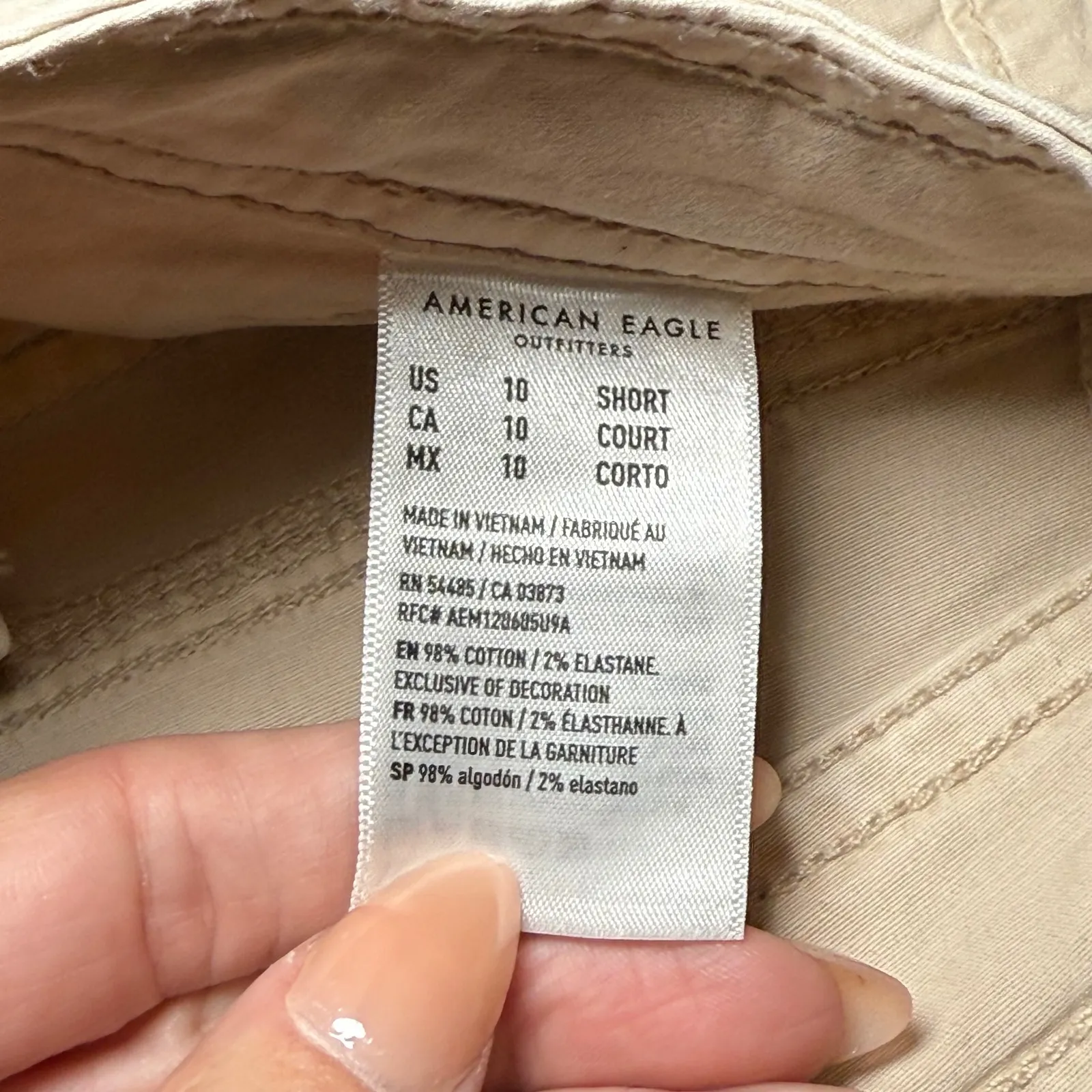 American Eagle Womens Baggy Flare Pants Low Rise Cream Stretch Belted Utility 10 Tan - Image 9