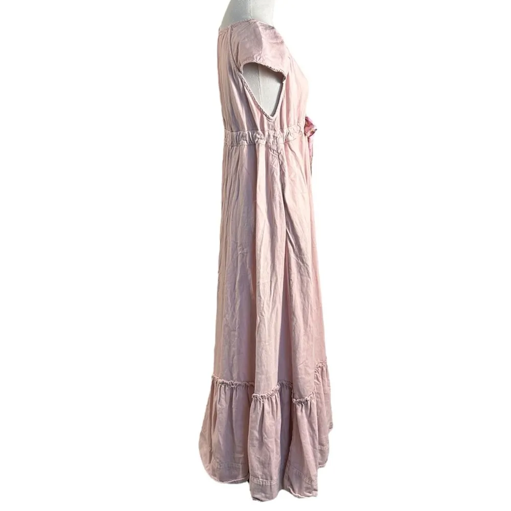 Free People Roucha Denim Maxi Dress Pink Pale Mauve Retro 70s Dainty Small - Image 8