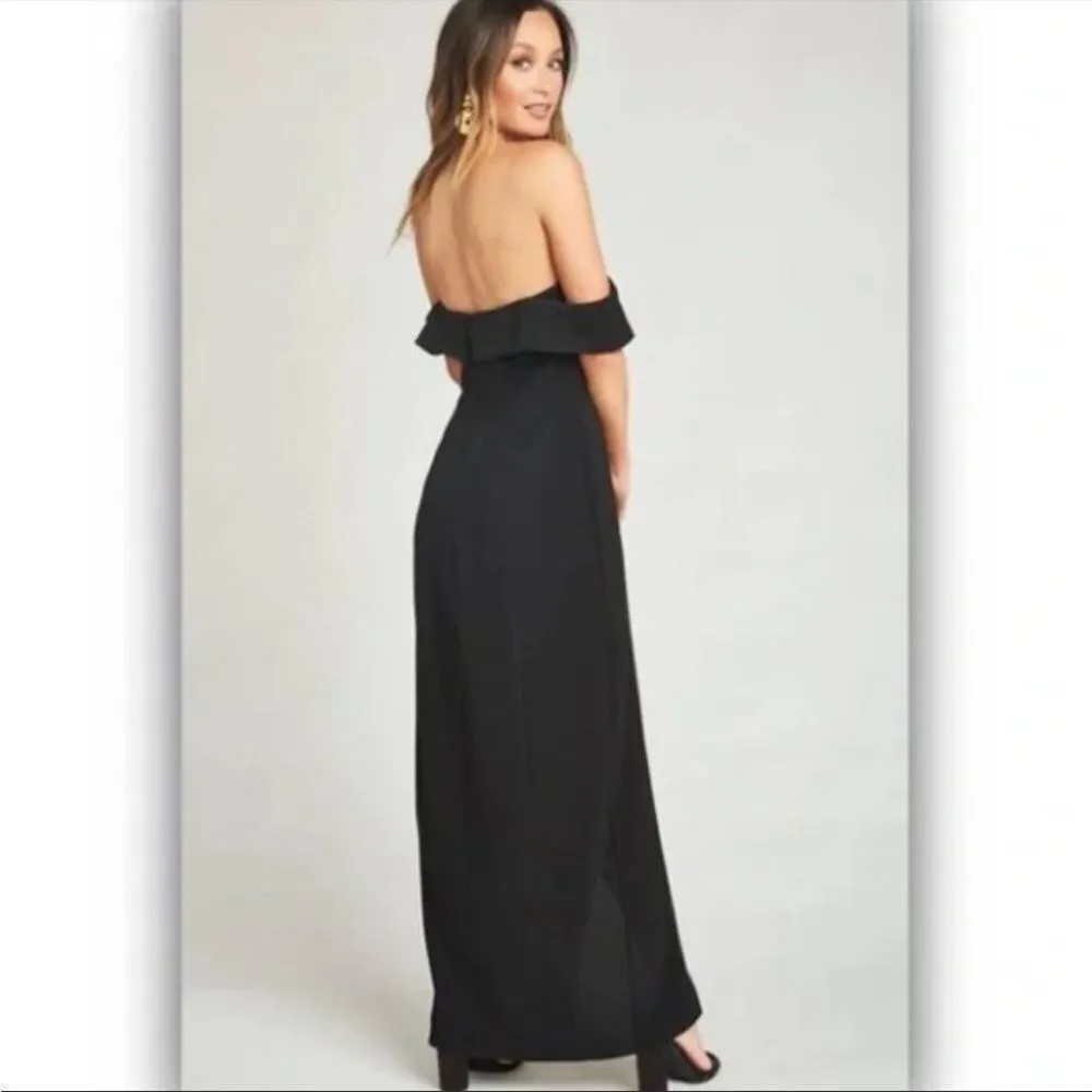 Show me your mumu upton off shoulder solid black high slit maxi dress xxs - Image 3