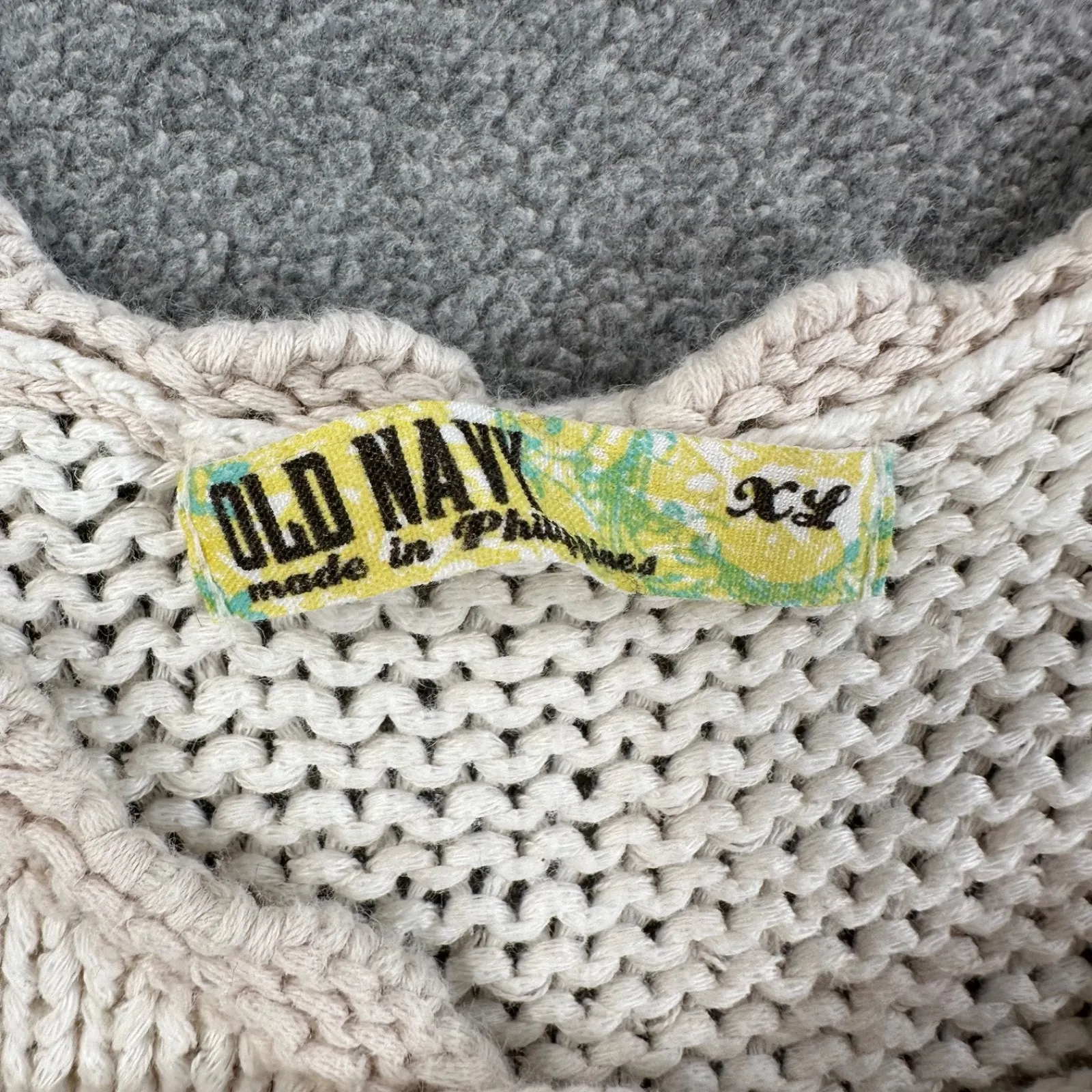 Old Navy Crochet Open Knit Mini Dress Size XL Beige Scallop Hem Beachy Y2k Bow - Image 4