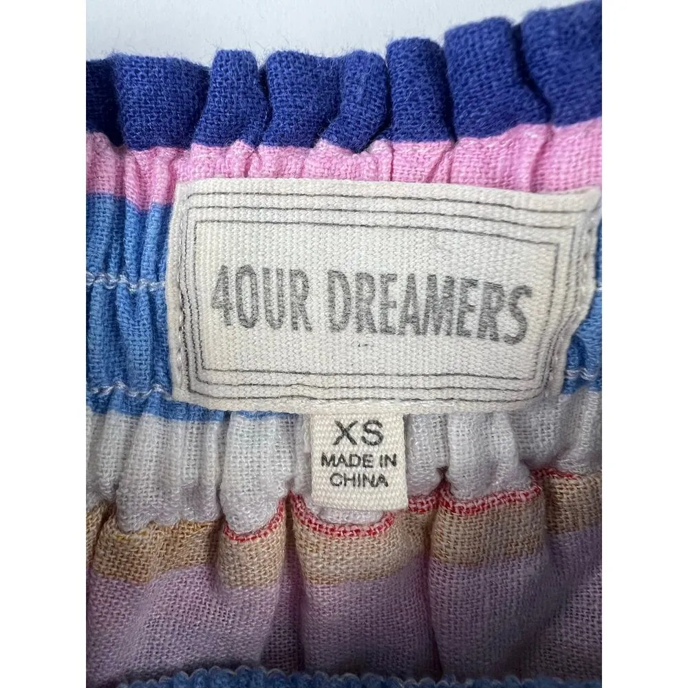 Anthropologie 4our Dreamers Stripe Off The Shoulder Linen Blend Rainbow Dress XS - Image 7