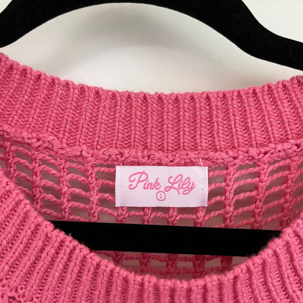 Pink Lily Vibrant Pink Knit Top Crop Size L Cover Up - Image 3