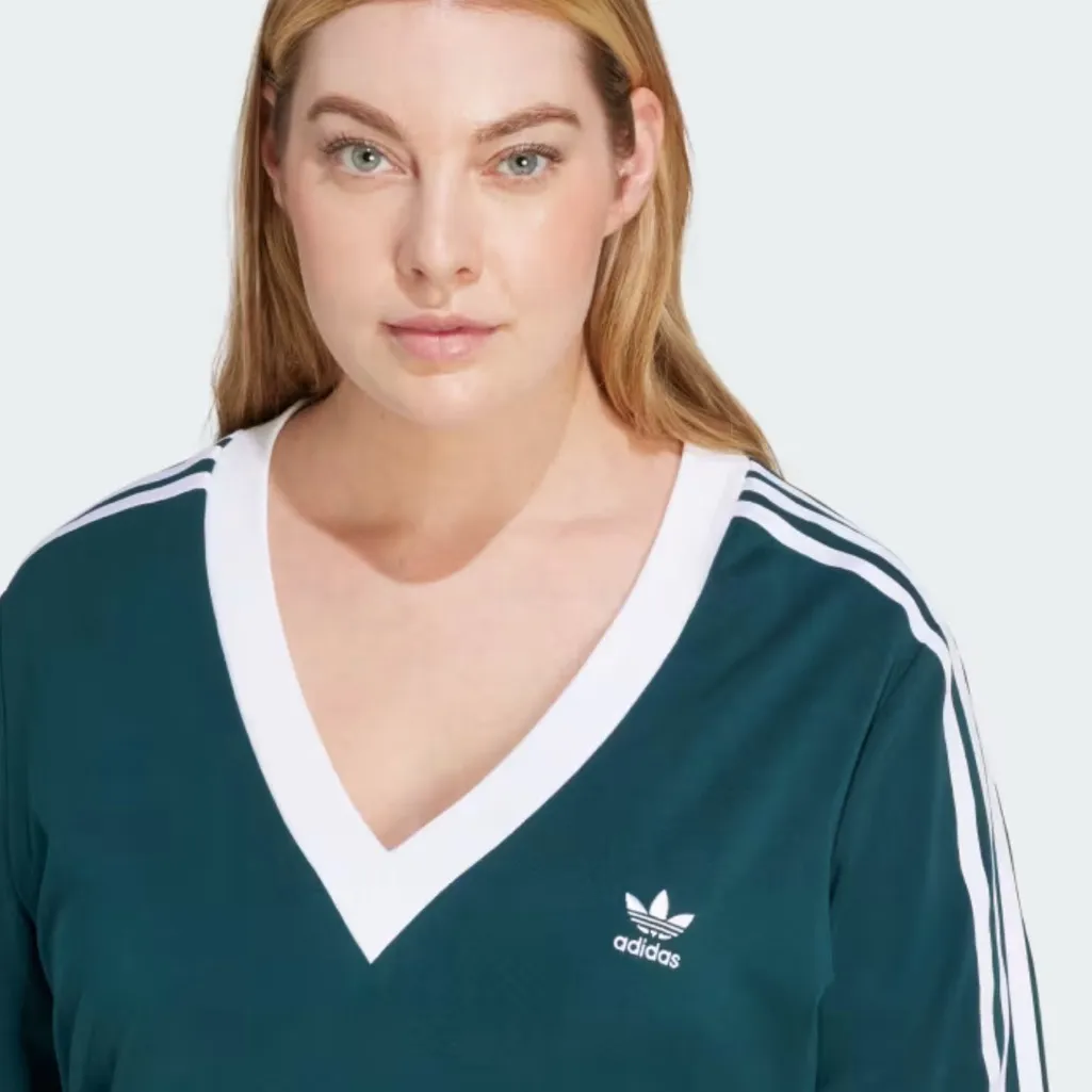 NWT ADICOLOR CLASSICS 3-STRIPES V-NECK MAXI DRESS SZ-4X In Aurora Ivy / White - Image 4