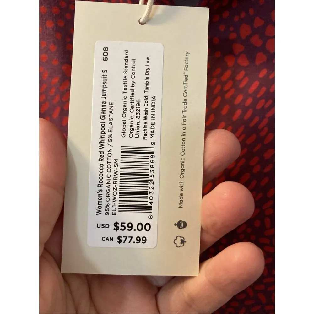 Pact Small Rococco Red Whirlpool Gianna Jumpsuit Cowl Neck Sleeveless Wide Leg - Image 5