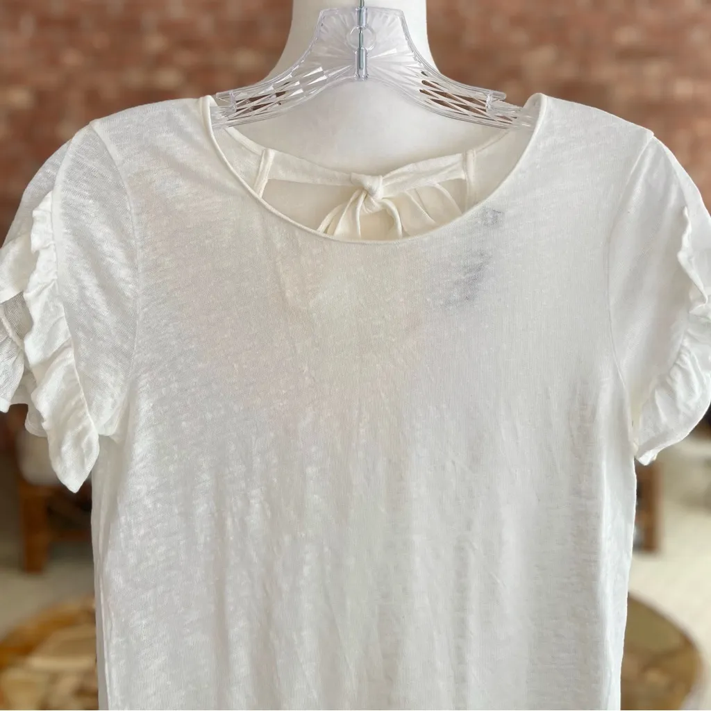 Vineyard Vines Tee Shirt Ruffle Short Sleeve Ivory Linen Tie Back Top XXS Casual - Image 7