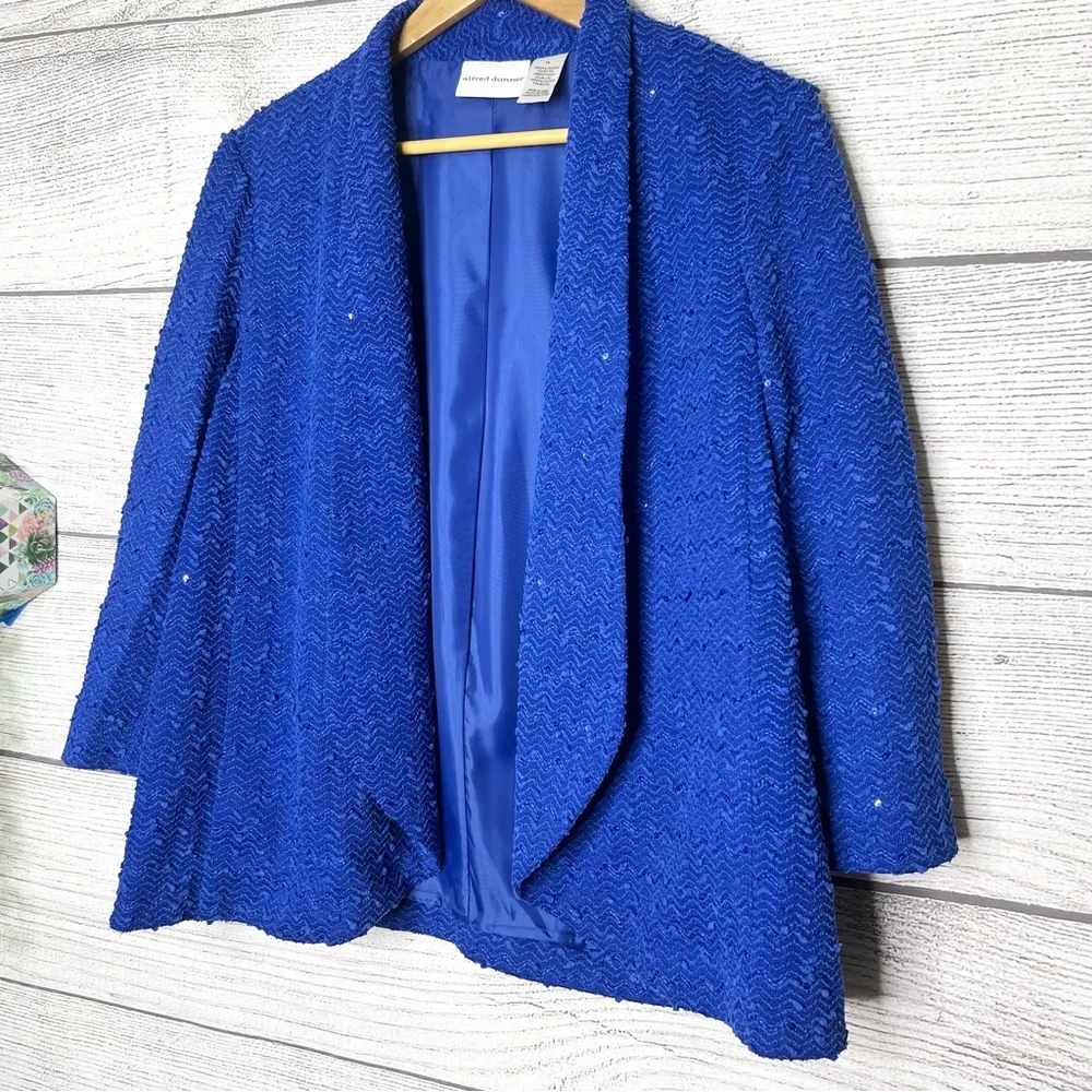 Blue Sequin Sparkle Knit Open Front Cardigan Blazer Jacket Size 14 - Image 4