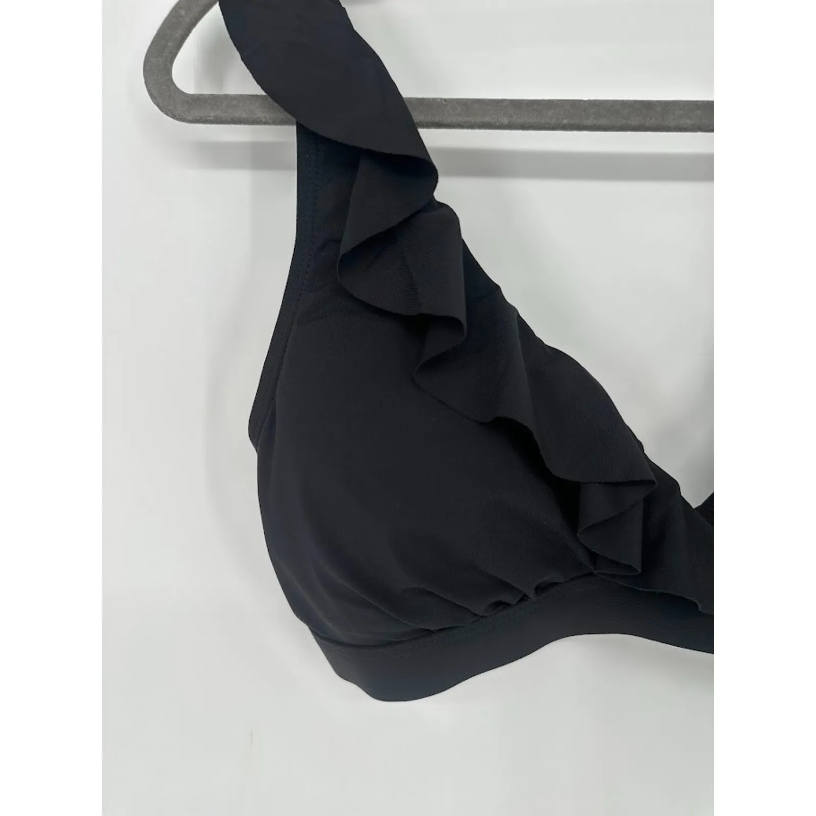 Niptuck Swim Black Ruffle Shoulder Bikini Top US 6 Multi Fit Cup Padded Beach - Image 2