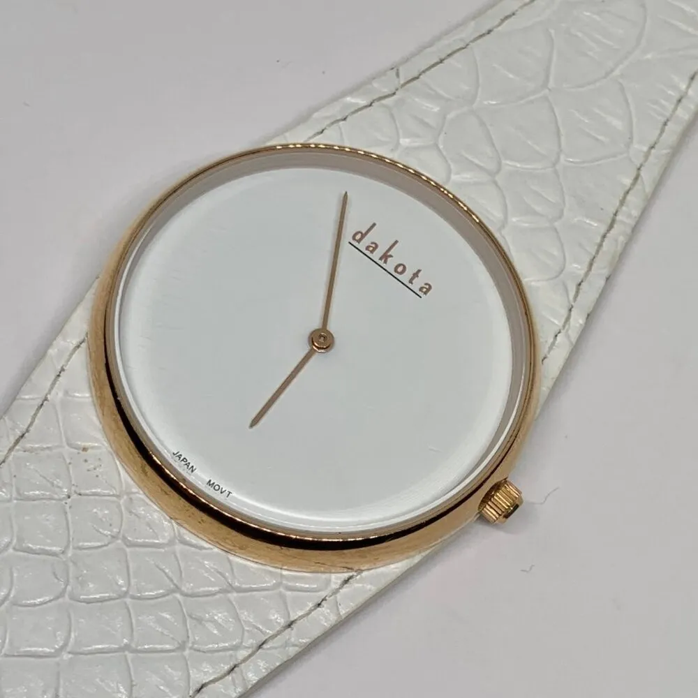 Dakota women’s quartz analog wrist watch 38mm rose gold tone white leather band - Image 2