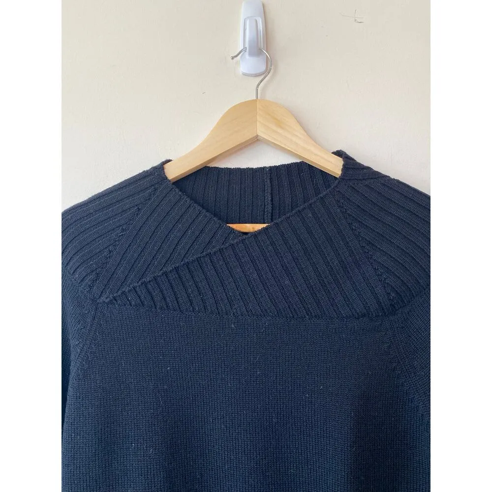 Max Mara Leisure Ribbed Crossover Knit Pullover Sweater Wool Black Women’s - Image 5