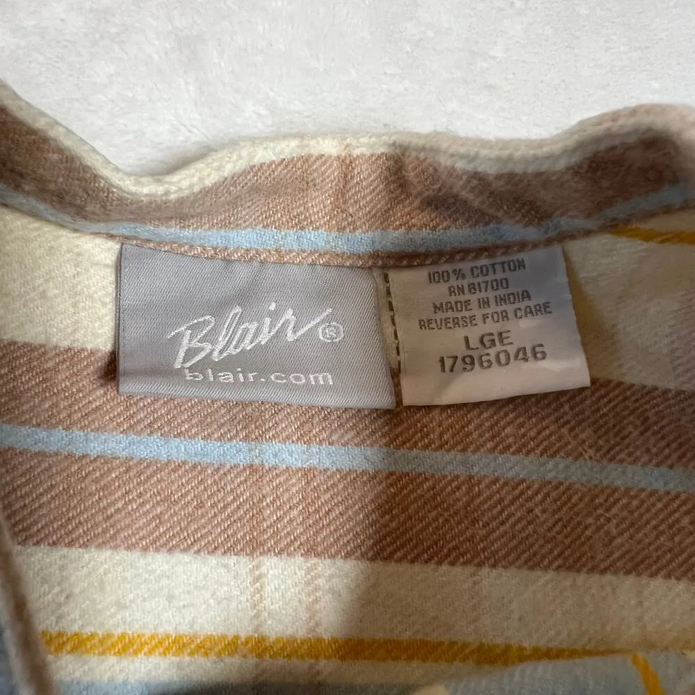 Vintage Blair 100% Cotton Flannel Plaid Button Up Shirt Size Large Coastal Boho - Image 4