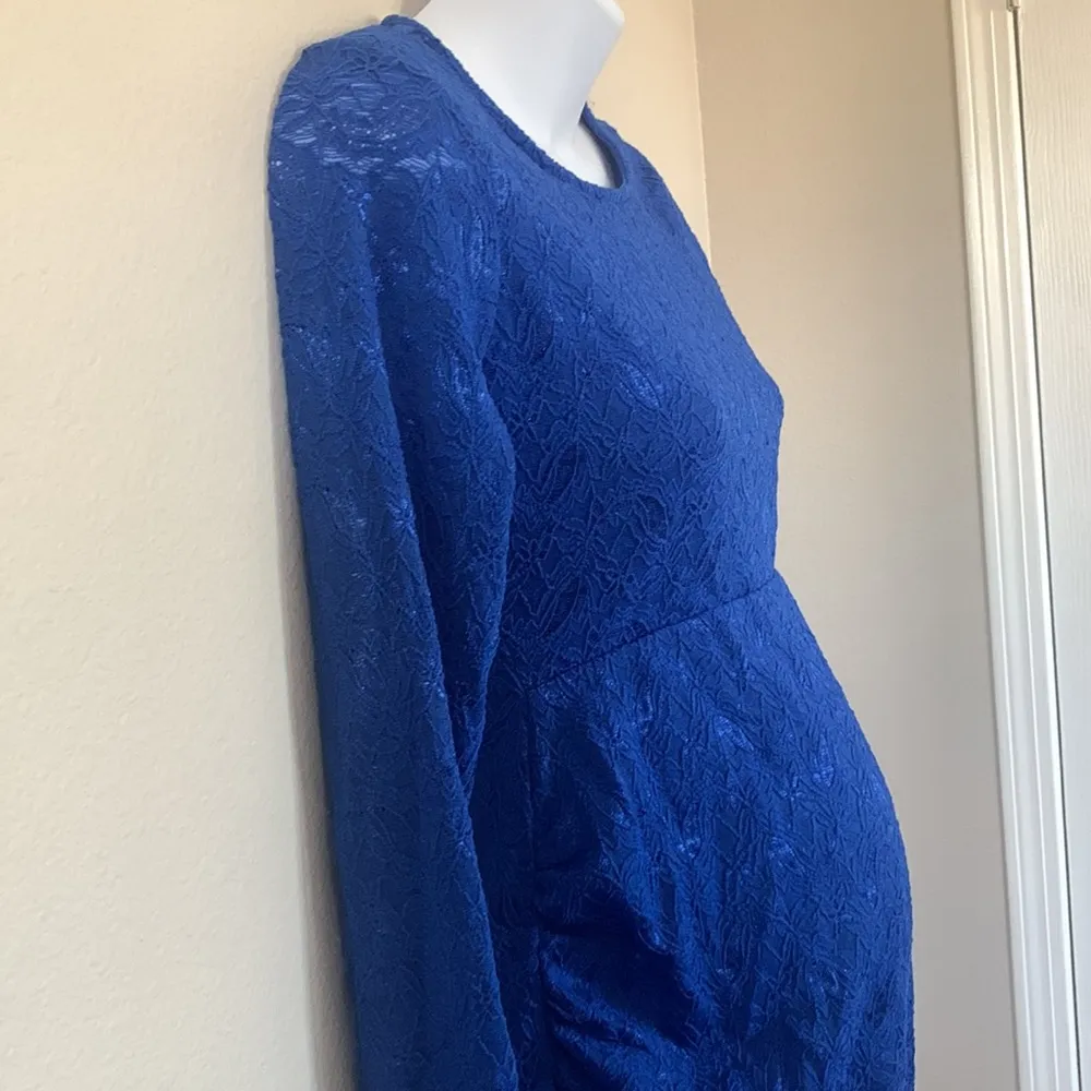 PinkBlush Cobalt Royal Blue Lace Long Sleeve Maternity Dress - Image 9