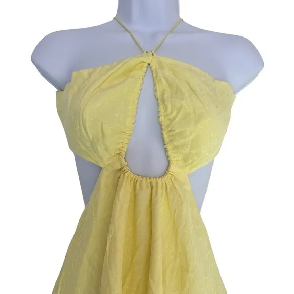 ROTATE Birger‎ Christensen Nanna Cutout Jacquard Mini Dress Pastel Yellow US 8 - Image 7