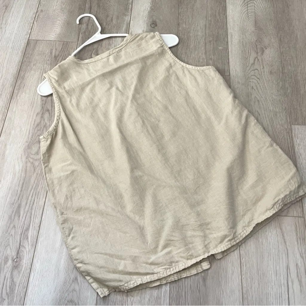 Hot Cotton Top linen sleeveless button up womens Beige medium natural minimalist - Image 4