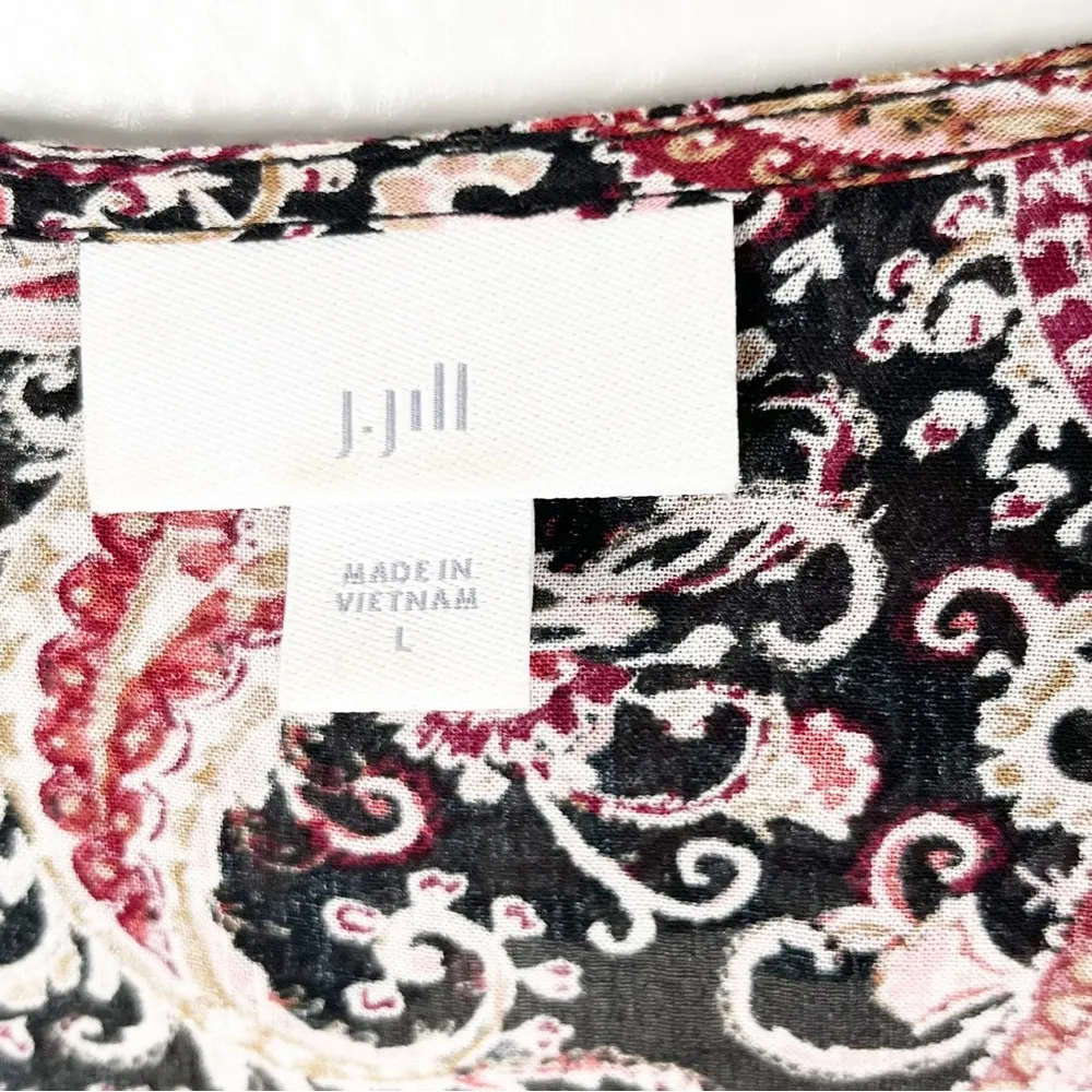 J. JILL Paisley Print Sheer Long Sleeves Ruffle Collar Blouse, Size Large - Image 3