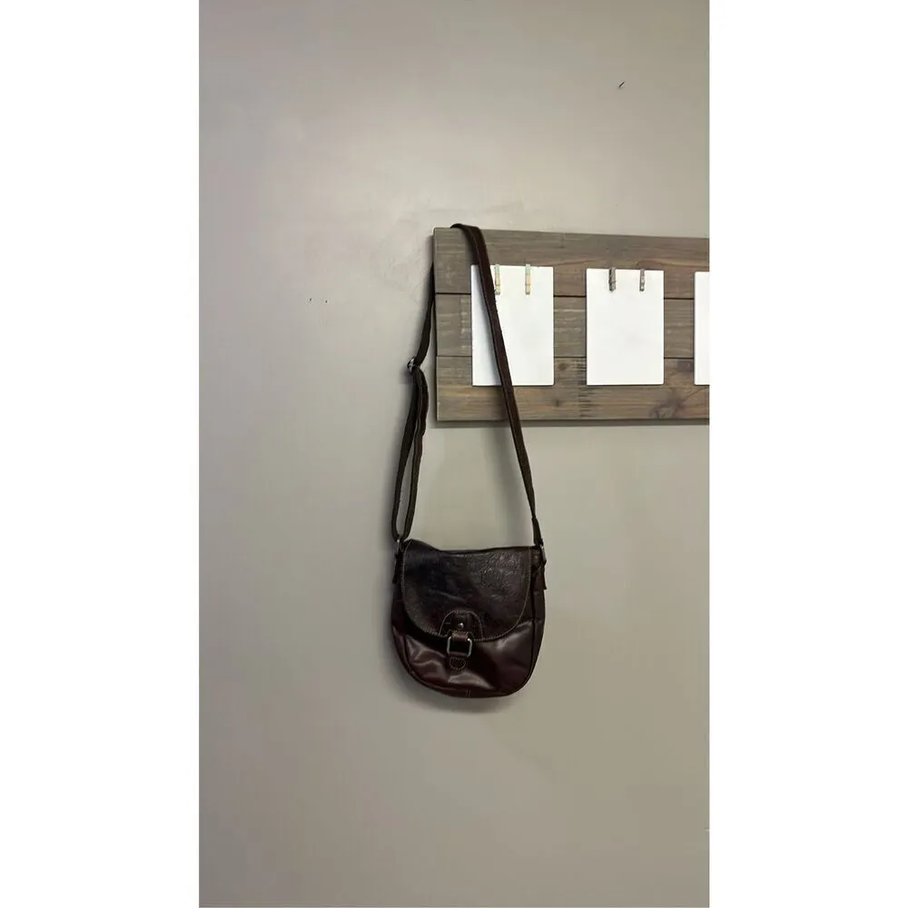 Jack Georges Voyager Crossbody Saddle Bag Purse Brown Genuine Embossed Leather - Image 13