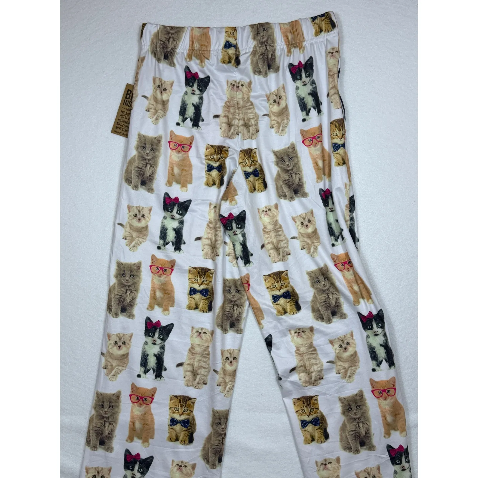 Brief Insanity Women's Small Check Meowt Cat Pajama Pants Lounge Sleepwear White - Image 7