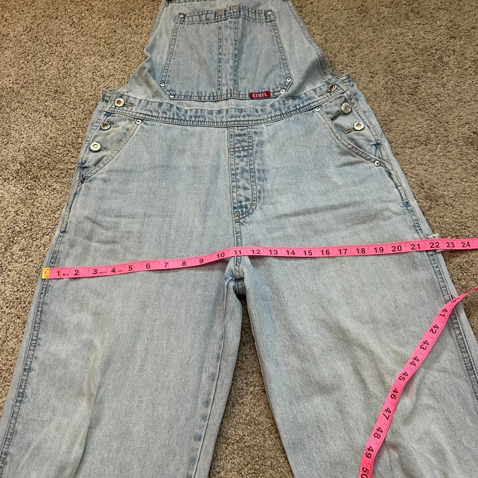 true 90s M vintage ETHYL Light wash denim overalls relaxed fit Cargo Workwear Blue Size M - Image 5