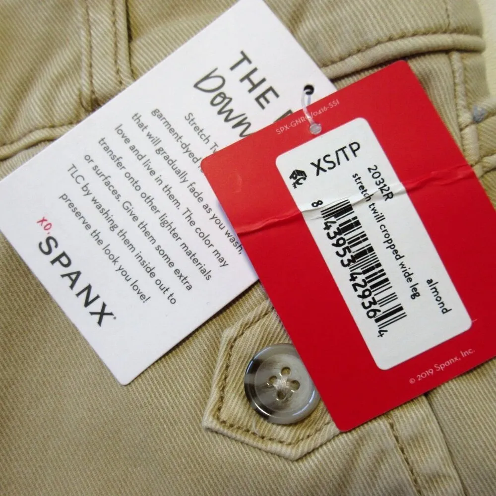 NWT SPANX 20312R Stretch Twill Cropped Wide Leg in Almond Khaki Pants XS - Image 3