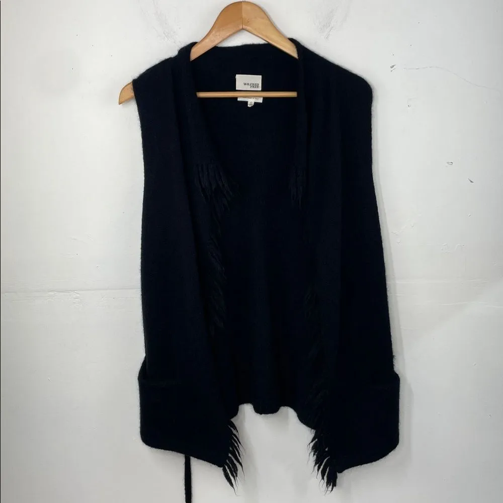 Wilfred Free Black Alpaca Wool Blend Sweater Vest with Fringe size Small - Image 2