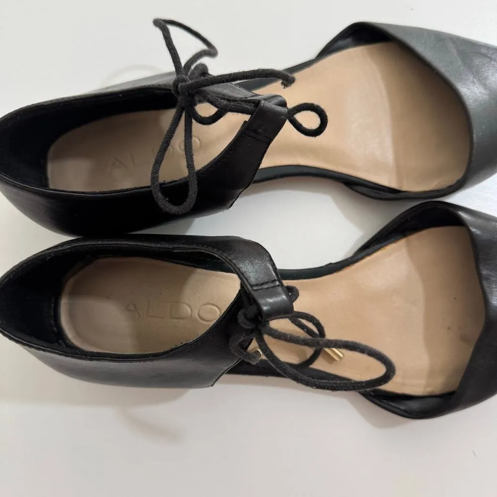 Aldo Black Leather Ankle Strap Pointed Toe Ballet Flats Size 7 - Image 5