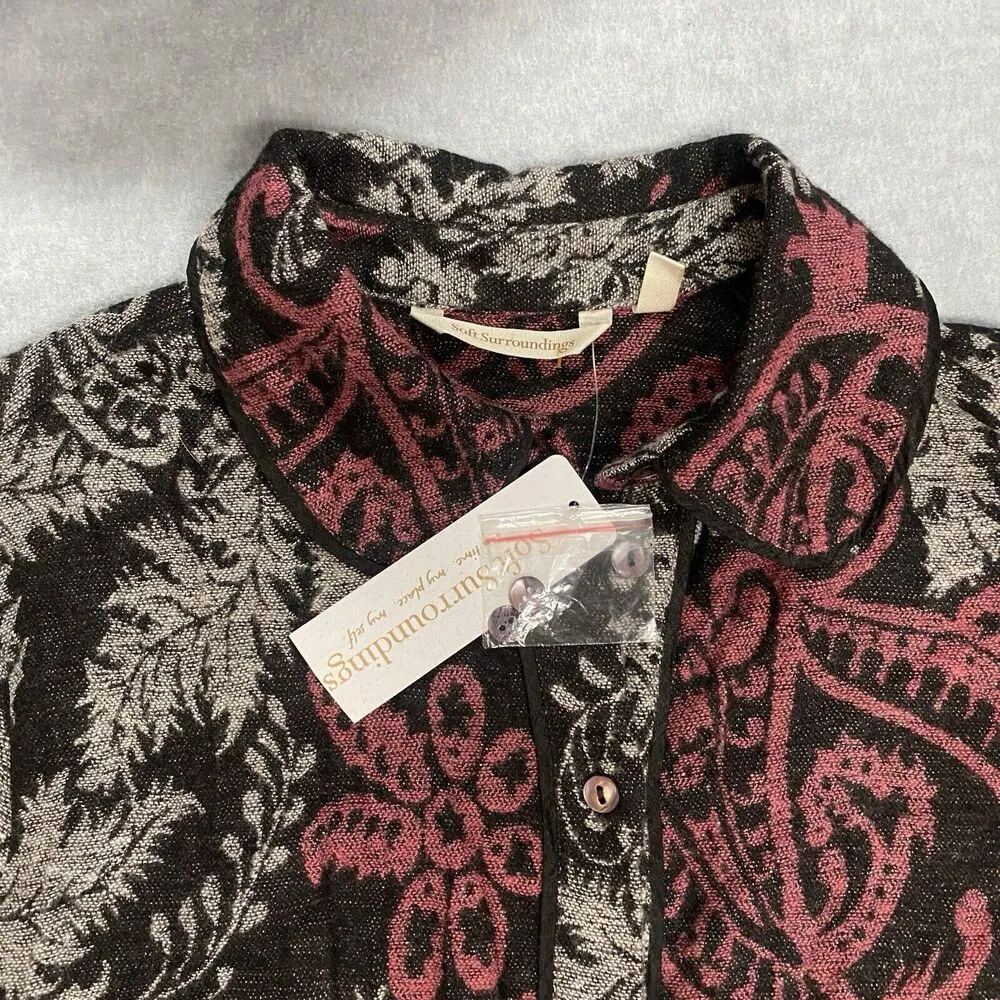 Soft Surroundings Jacquard Shirt Women XS Black Red Paisley Collared Chatnam Top - Image 6