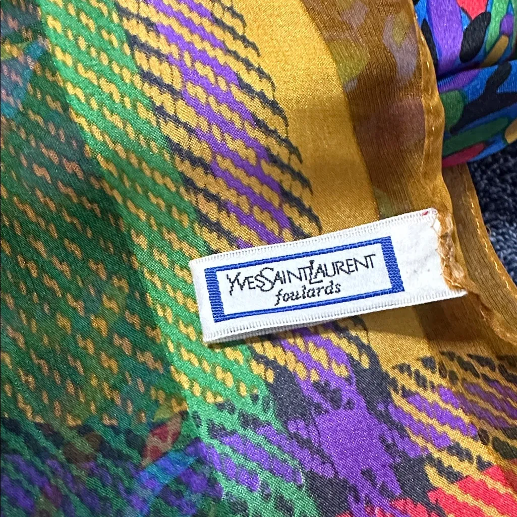 YSL Multicolor Plaid and Abstract Scarf - Image 3