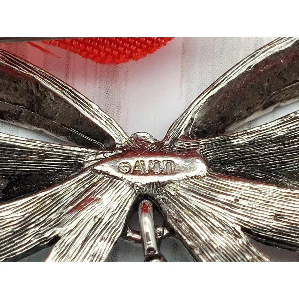 Beautiful Avon Silver Tone Studded Bow Brooch Blue Teardrop Dangle Crystal 2" - Image 5