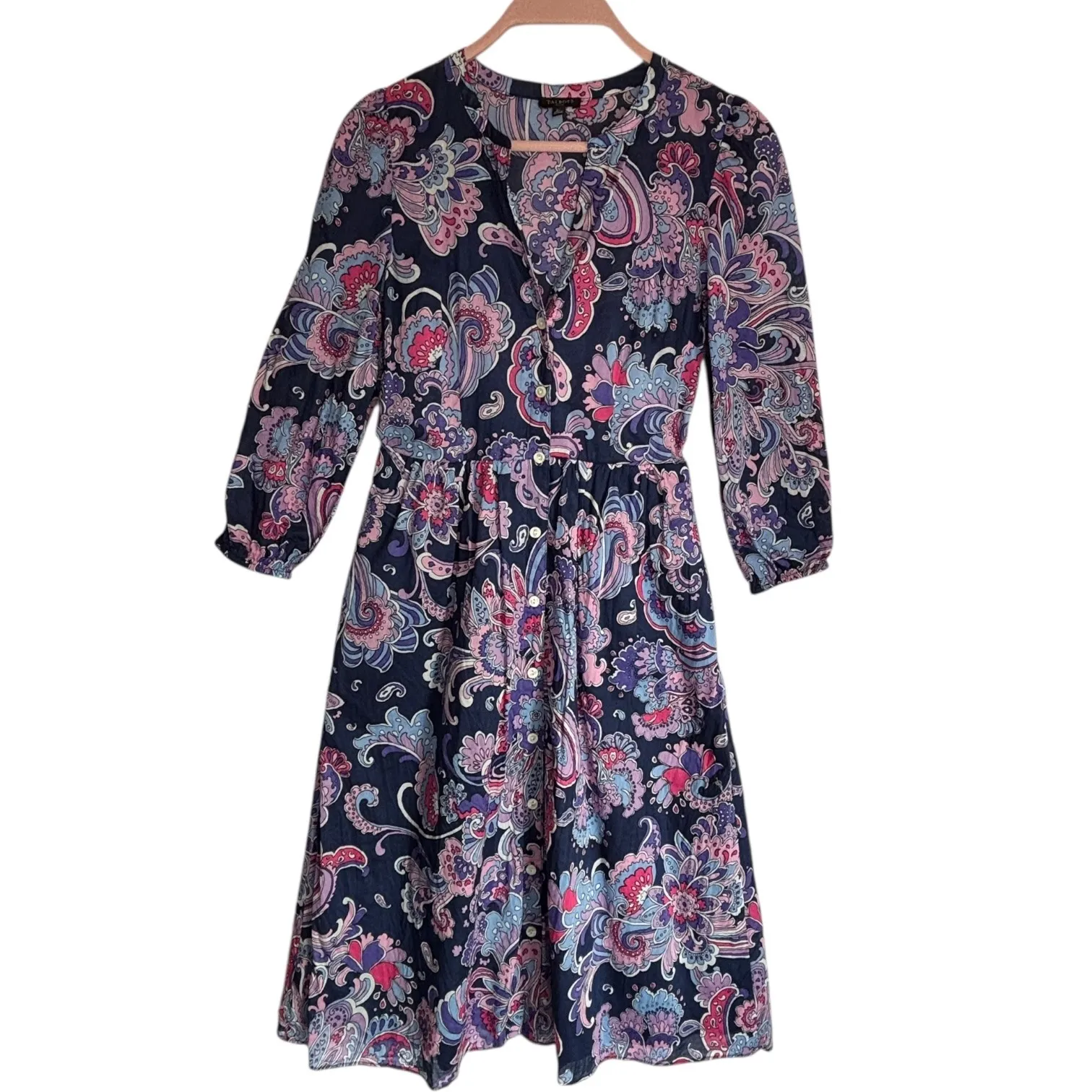 Talbots Voile Fit Flate Shirtdress Swirl Floral Paisley Button Front Midi Sz 0P - Image 2