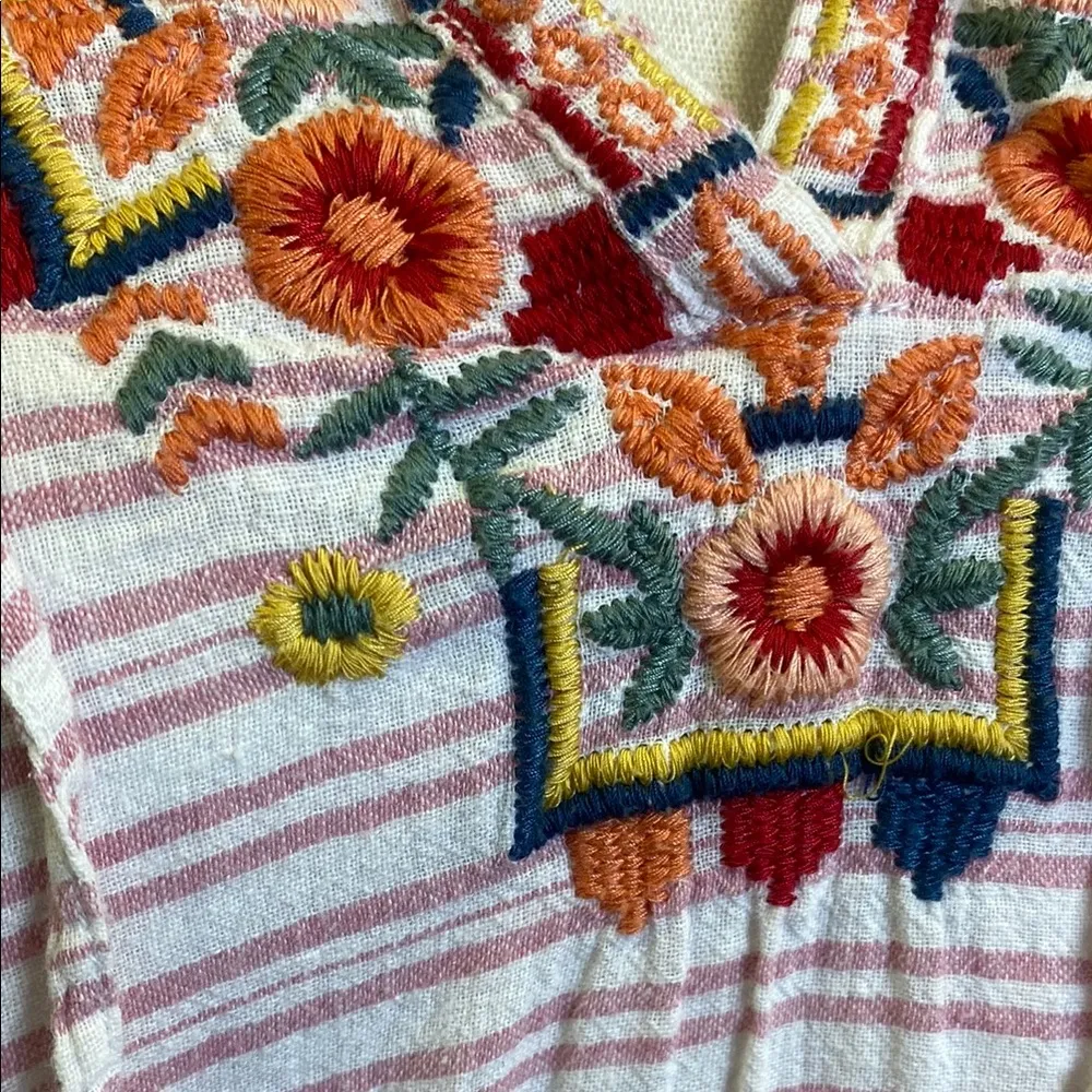 Beach lunch lounge Women’s Medium Striped Sleeveless Dress with Embroidery - Image 3