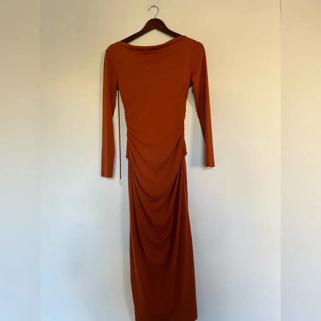 Elegant Orange Long Sleeve Dress Size 6 - Image 3