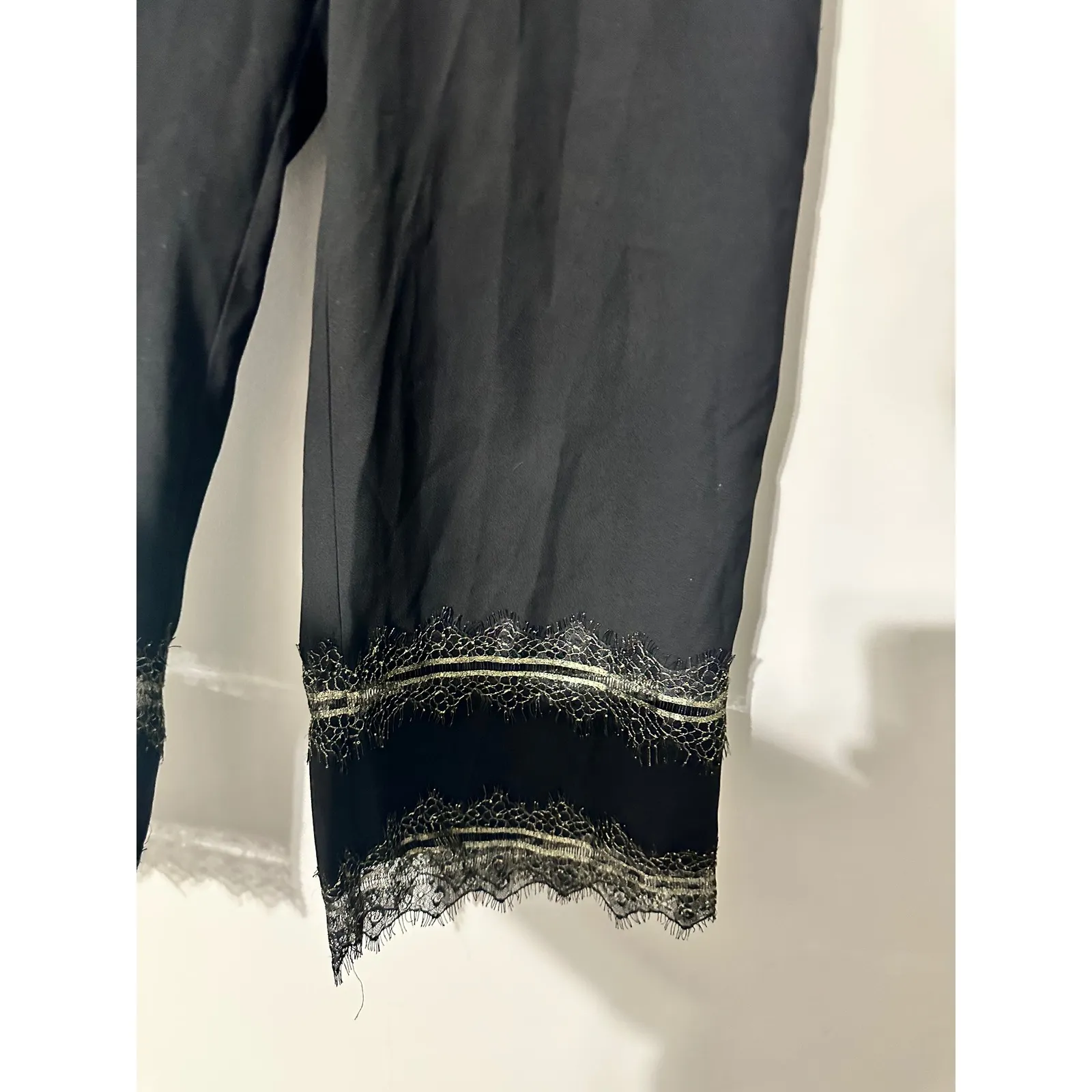 Donna Karan Black Wide Leg Cropped Pants Lace Trim Elastic Waist XXS - Image 3