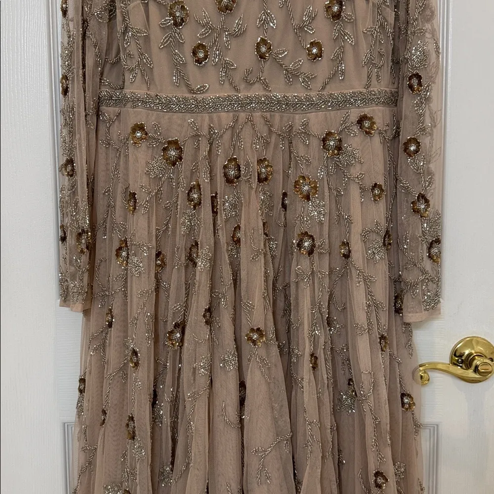 Mac Duggal 10799 Beaded Illusion High Neck Long Sleeve A Line Dress Size 14 NWT - Image 6