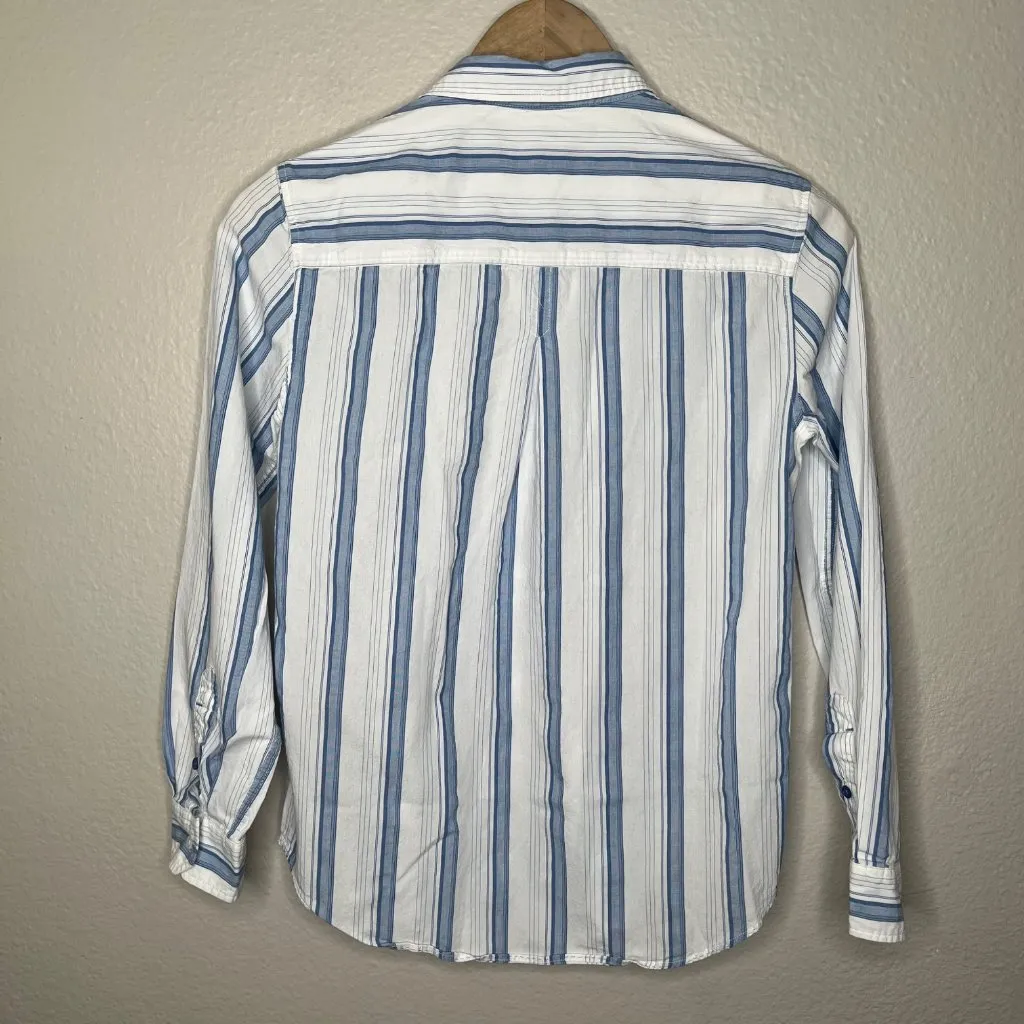 Massimo Dutti Womens Blue Striped Euro Summer Button-Down Shirt Size 4 - Image 8