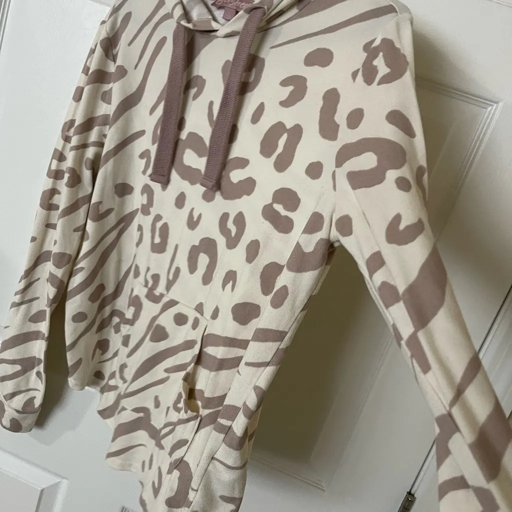 Brushed Animal Print Hooded Pullover Sz L Tan Size L - Image 3