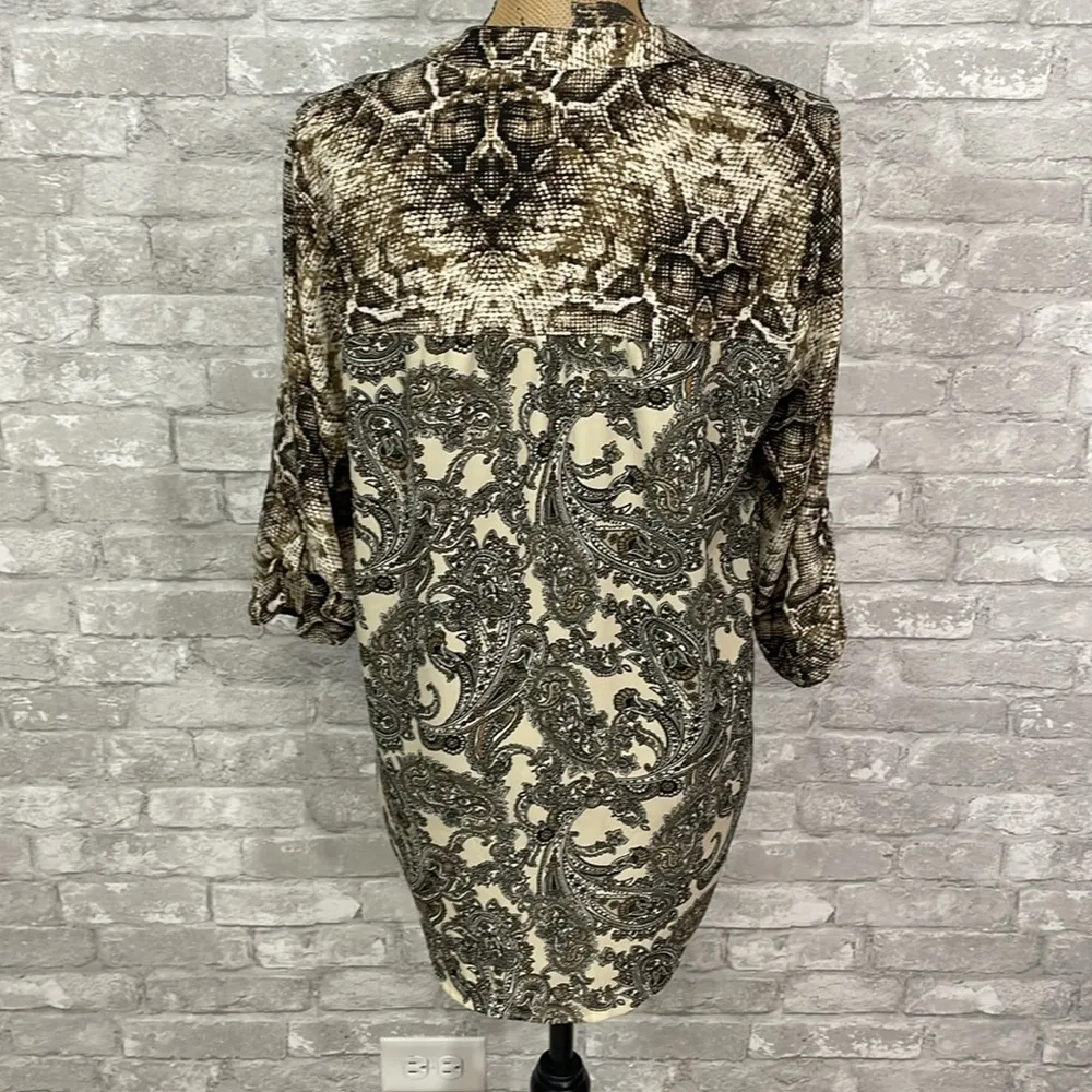 Figueroa & Flower Snake Paisley Print Mix Media Button Down Blouse Black - Image 5