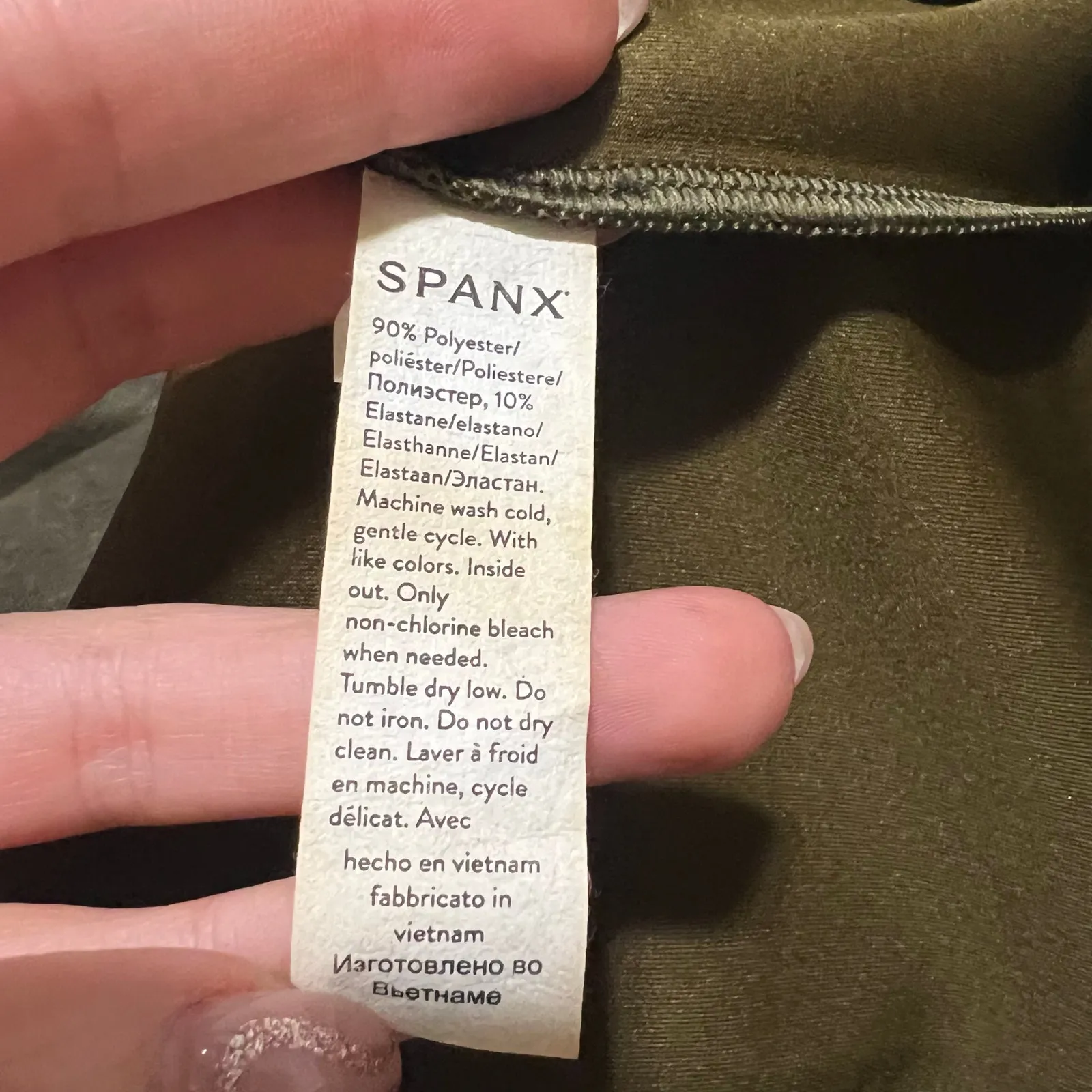 SPANX Olive Green Faux Suede V Neckline Short Sleeve Column Mini Dress SMALL - Image 7