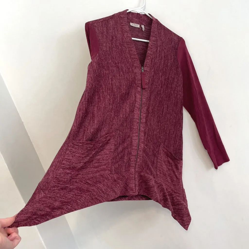 LOGO BY LORI GOLDSTEIN Knit Cardigan with Faux Suede Details Berry Pink Sweater - Image 12