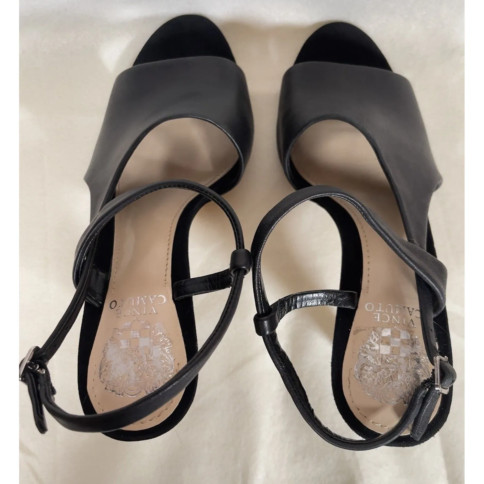 Vince Camuto Razanya Womens 6 Ankle Strap Sandal Heels Black Sling Back Open Toe - Image 4