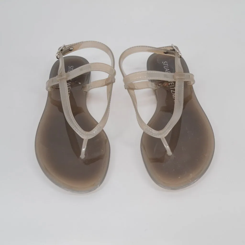 Stuart Weitzman Summer Jelly Sandals Millie Grey Clear Thong Flats Women's 7 - Image 3