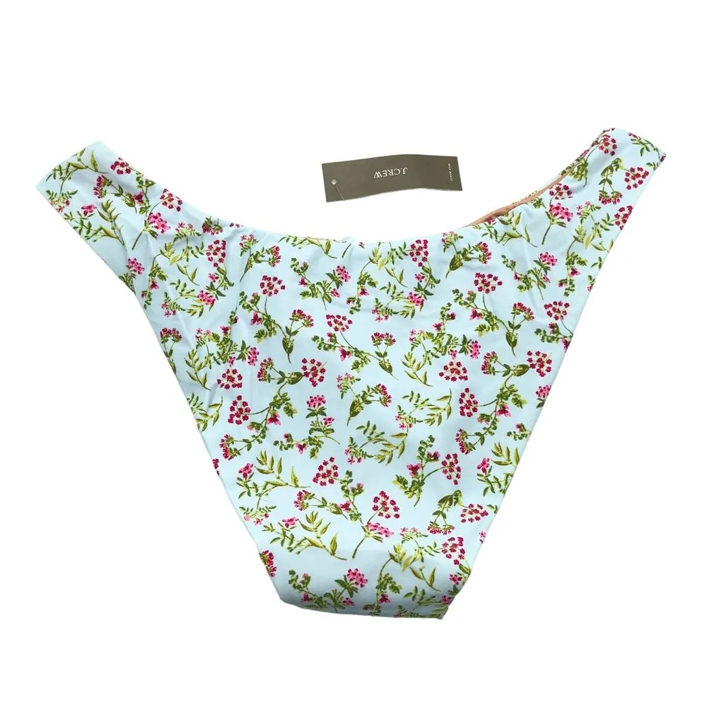 J.Crew Womens Bikini Bottoms Cheeky Mid-Rise High-Cut Leg Floral Blue XXL - Image 4