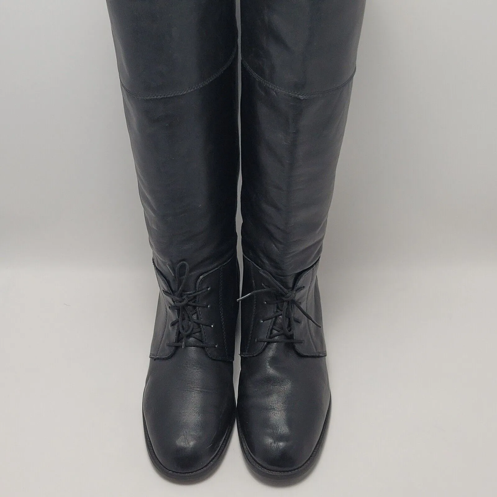 Vintage 90's Blondo Knee High Oxford Lace Up Black Leather Riding Boots Sz 9.5 B - Image 4