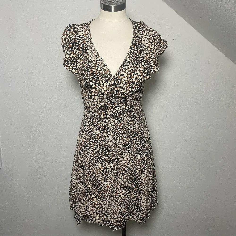 Free‎ People Ruffle V-Neck Flutter Sleeve Tie Waist Dress L | Boho Feminine - Image 2