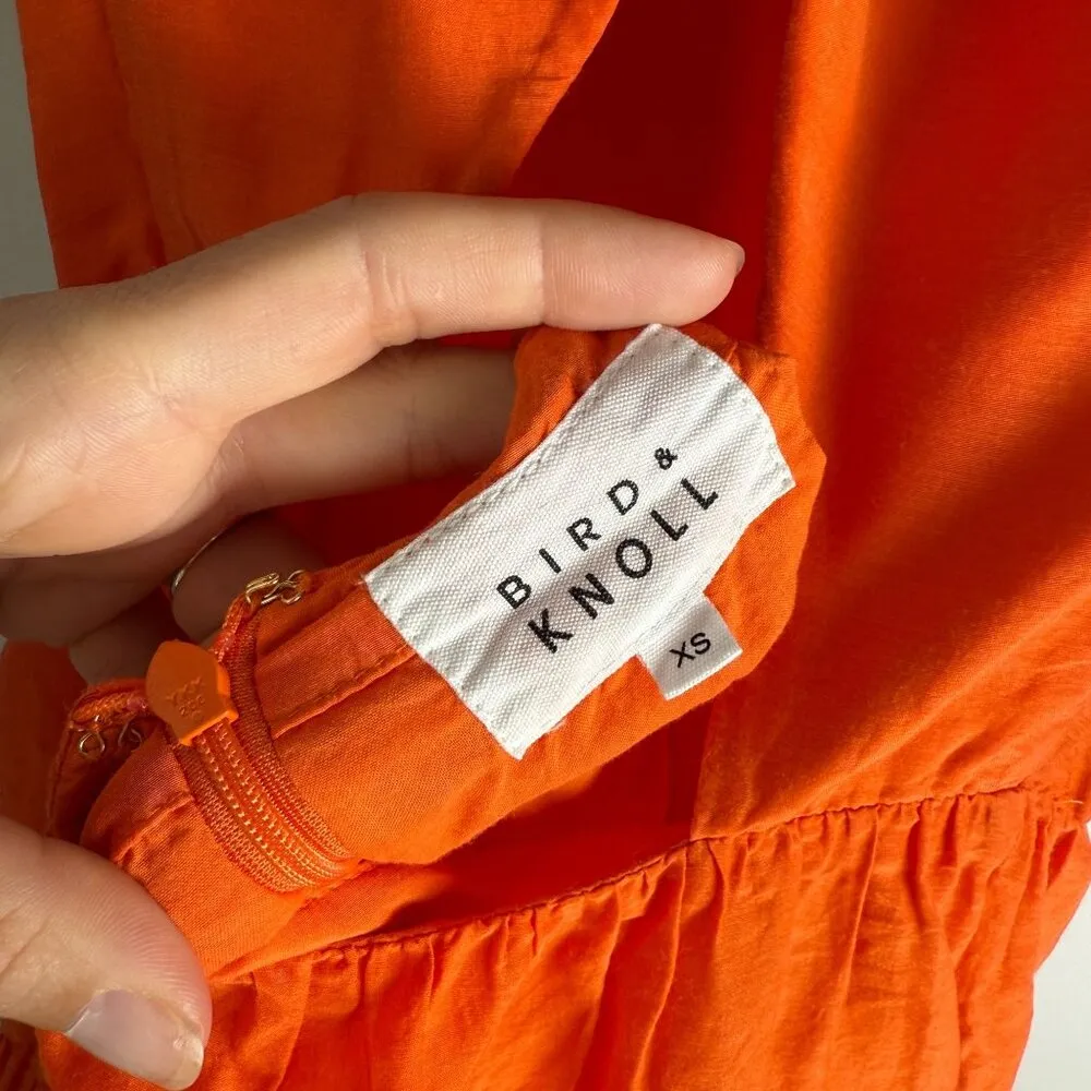 Bird & Knoll Dress Emmaline Silk Cotton Blend Cross Back Tiered Maxi Candy Apple Orange Size XS - Image 8
