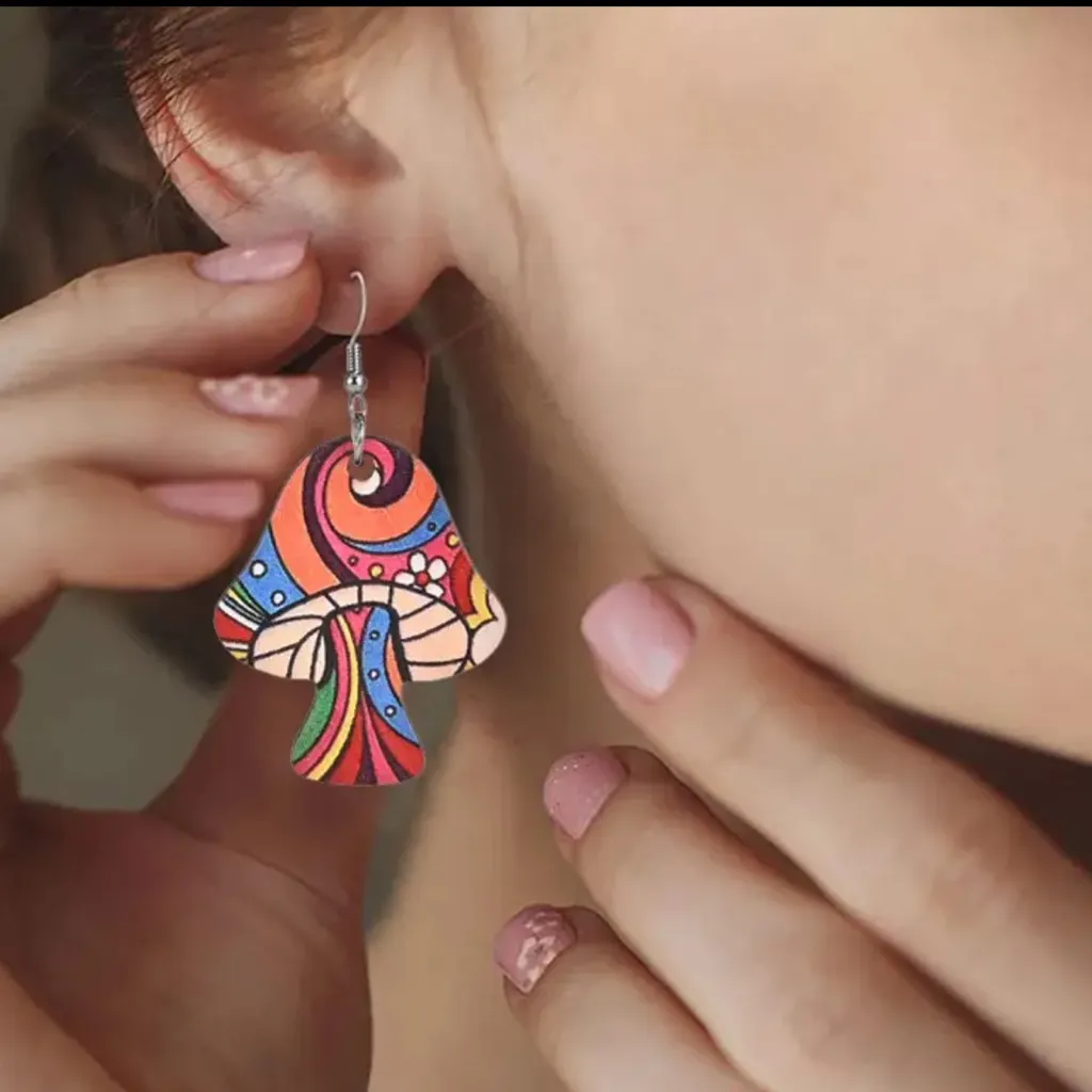 Colorful Mushroom Earrings Red - Image 4