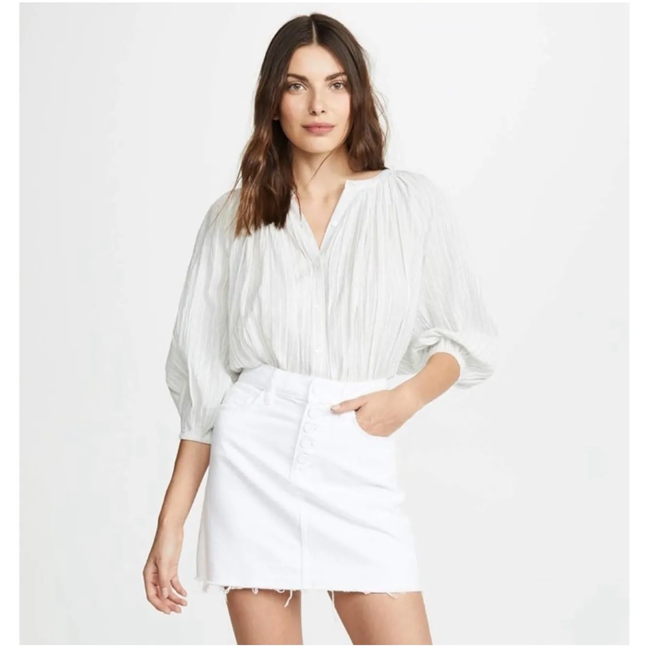 Paige Denim Aideen Skirt SZ 30 White Jean Cotton Lyocell Distress Raw Hem Button - Image 4