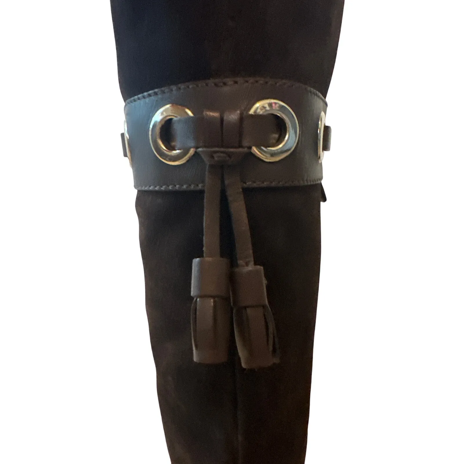 Gucci Dark Brown Suede Leather Fur Lined Tassel Knee Winter High Boots Size 6.5 - Image 14