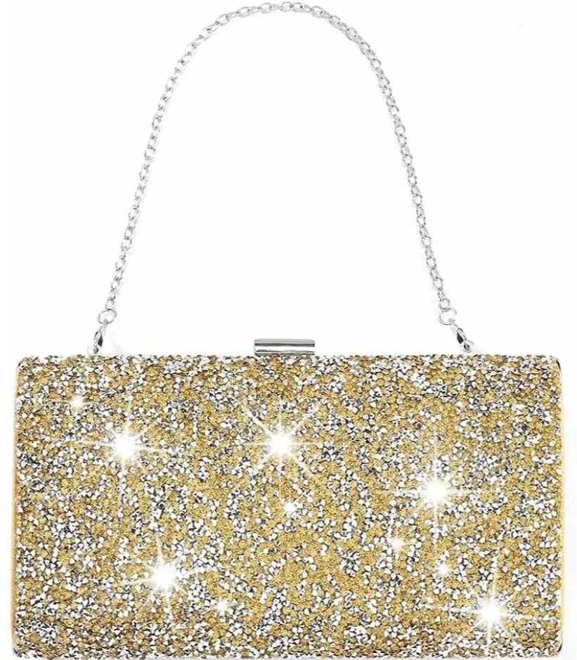 ⚡ Women's Glitter Double Sided Diamond Evening Clutch Crossbody Gold Bag - Image 1